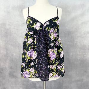 Y2K Xhilaration Babydoll Top Womens‎ Medium Floral Cottagecore Boho Patchwork